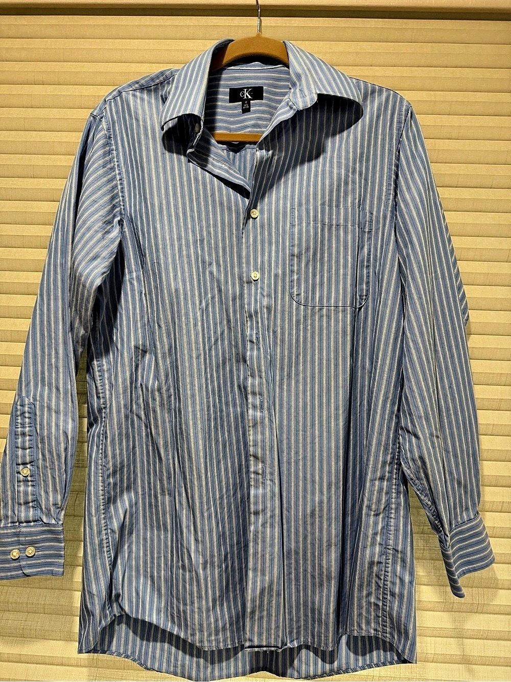 Calvin Klein Mens Dress Shirt Blue Striped Long Sleeve Medium